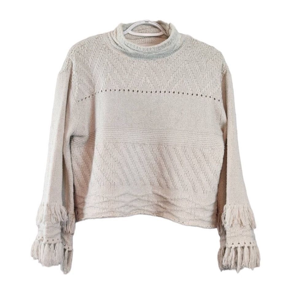 NWOT RARE Revolve John + Jenn Cream Turtleneck Fringe Sleeve Sweater Size M - Picture 3 of 15